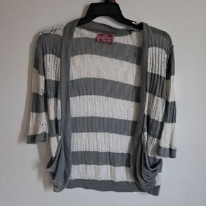 Vintage Y2k Gray and White Striped Cardigan Sweater Size Large Made In Usa